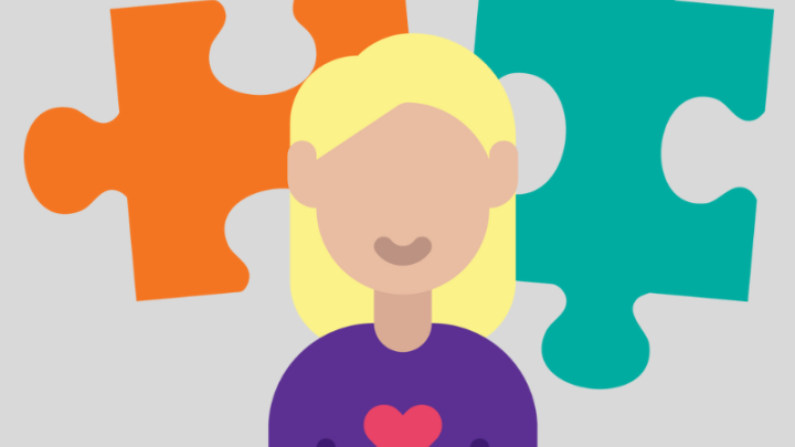 Graphic of person in front of two jigsaw pieces