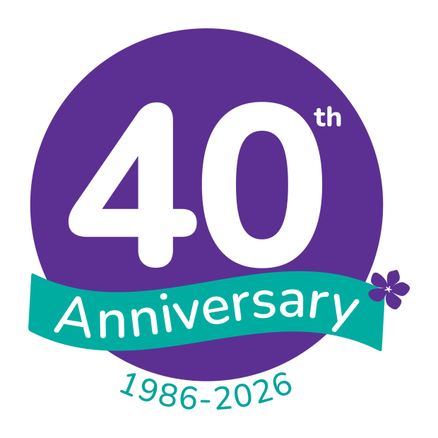 Graphic - purple circle with 40th anniversary text inside