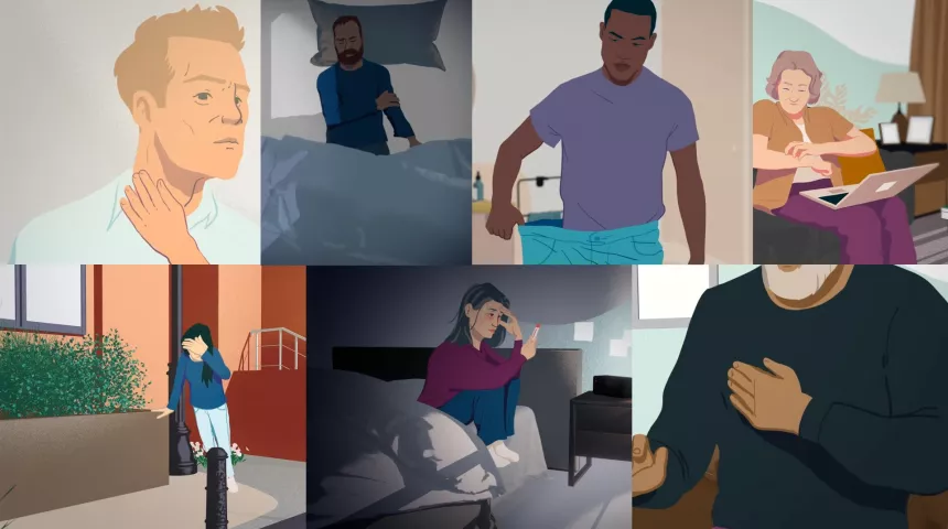 Illustrations of 7 common lymphoma symptoms