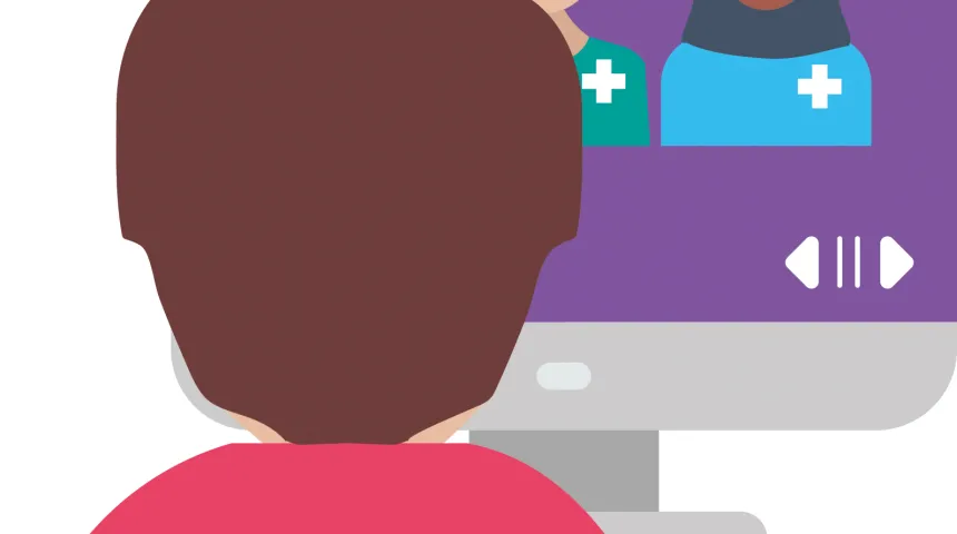 Graphic of a person looking at a computer screen