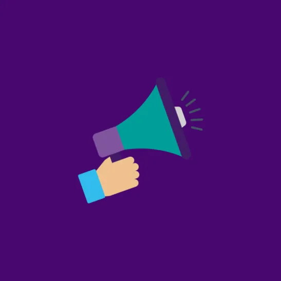An illustrated icon of a hand holding a megaphone 
