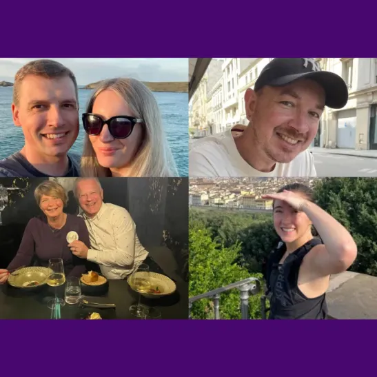 Montage of four supporters who have shared their stories. Clockwise from left: Craig and his partner; Ian; Millie; Linda and her partner