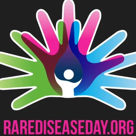 Rare disease day logo. Coloured hand shapes with white figure