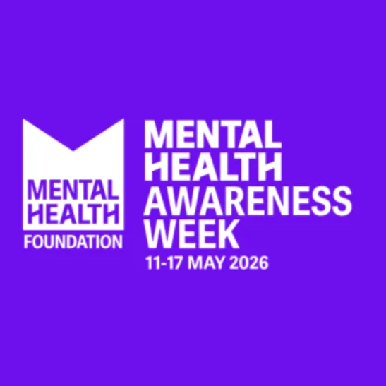 White wording on purple background reads: Mental Health Foundation Mental Health Awareness Week 11 - 17 May 2026